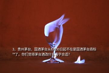 3、貴州茅臺、國酒茅臺從6月30日起不在是國酒茅臺商標(biāo)?了，你們覺得茅臺酒改什么名字合適？