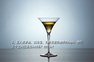 2、有人說茅臺(tái)、劍南春、五糧液是白酒界的top3，他們?nèi)齻€(gè)之間應(yīng)該怎么排名？為什么？