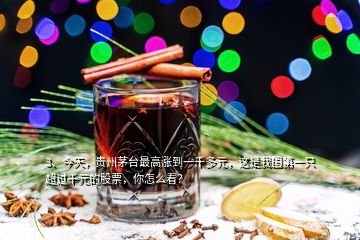 3、今天，貴州茅臺(tái)最高漲到一千多元，這是我國(guó)第一只超過(guò)千元的股票，你怎么看？