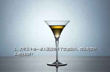 5、大年三十晚一家人團(tuán)圓免不了飲酒助興，你認(rèn)為飲什么酒比較好？