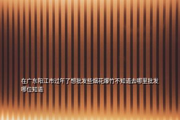 在廣東陽江市過年了想批發(fā)些煙花爆竹不知道去哪里批發(fā)哪位知道