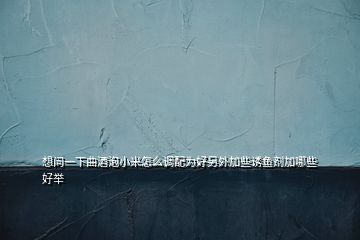 想問一下曲酒泡小米怎么調(diào)配為好另外加些誘魚劑加哪些好舉