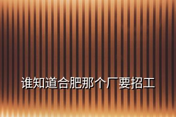 誰知道合肥那個廠要招工